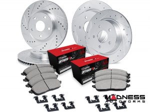 Jeep Renegade Brake Kit - Front + Rear - R1 Concepts - Optimum OEp Brake Pads - eLINE Drilled + Slotted Rotors